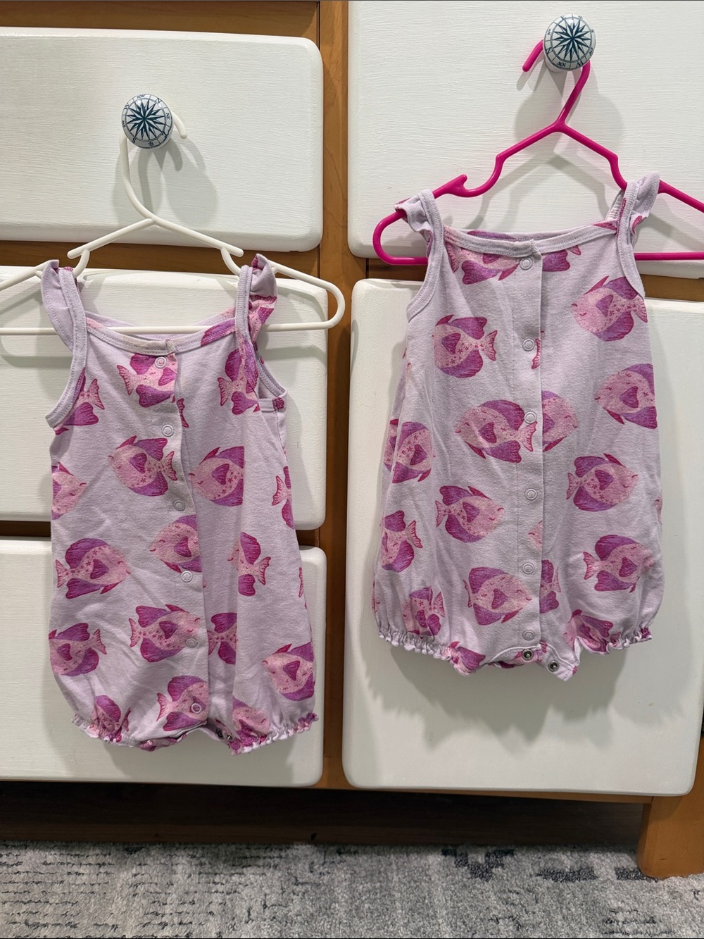 Twin set. Girls Lavender Fish Print Romper - Cute Sleeveless